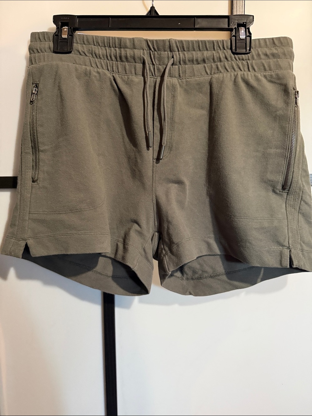 Women's Olive Athletic Drawcord Shorts with Zip Pockets